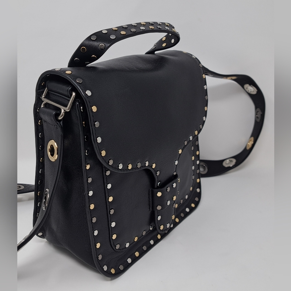 Rebecca Minkoff Midnighter Black Leather Crossbody Messenger Bag Metal Studs - Picture 6 of 15